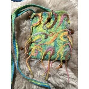 felted wool purse Bohemian Hippie Fairy Festival Green Design Fringe Crossbody